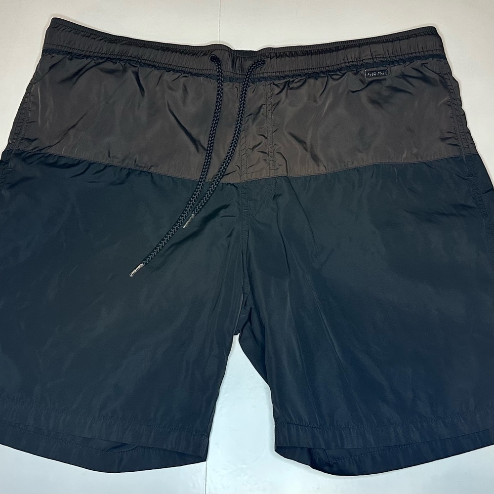 CALVIN KLEIN Men's Swim Trunks Large Mesh Lined Drawstring‎ Waist Brown Black